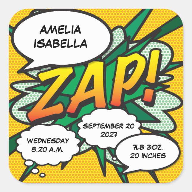 Adesivo Quadrado Histórias de Nascimento de Pop de Arte do Livro de (Frente)