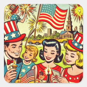 Adesivo Quadrado Histórias em quadrinhos da família Vintage em 4 de