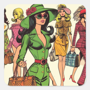 Adesivo Quadrado Histórias em quadrinhos das Moças da Moda Retro