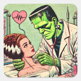 Adesivo Quadrado Histórias em quadrinhos de Amor Monstro Retro