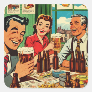 Adesivo Quadrado Histórias em quadrinhos de cerveja do Bar retrorre
