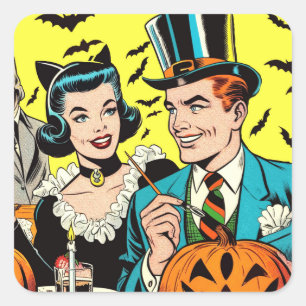 Adesivo Quadrado Histórias em quadrinhos de Halloween Retro