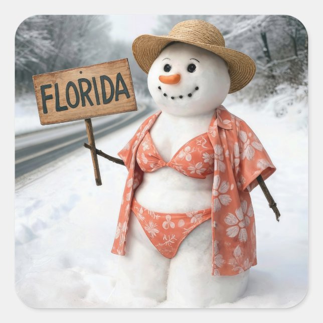 Adesivo Quadrado Hitchhiking Snow Lady With Florida Sign (Frente)