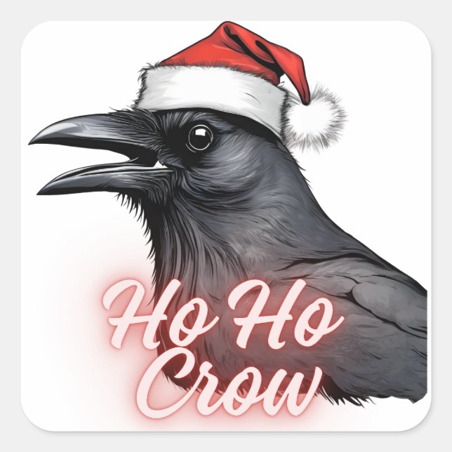 Adesivo Quadrado Ho Ho Crow Vinhetas de Natal (Frente)