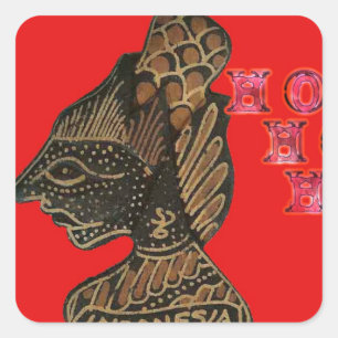 Adesivo Quadrado Ho Ho! Feliz Natal Indonésia, bonitinho retro vin