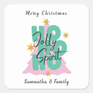 Adesivo Quadrado Ho Ho Ho Feliz Nome personalizado de Natal