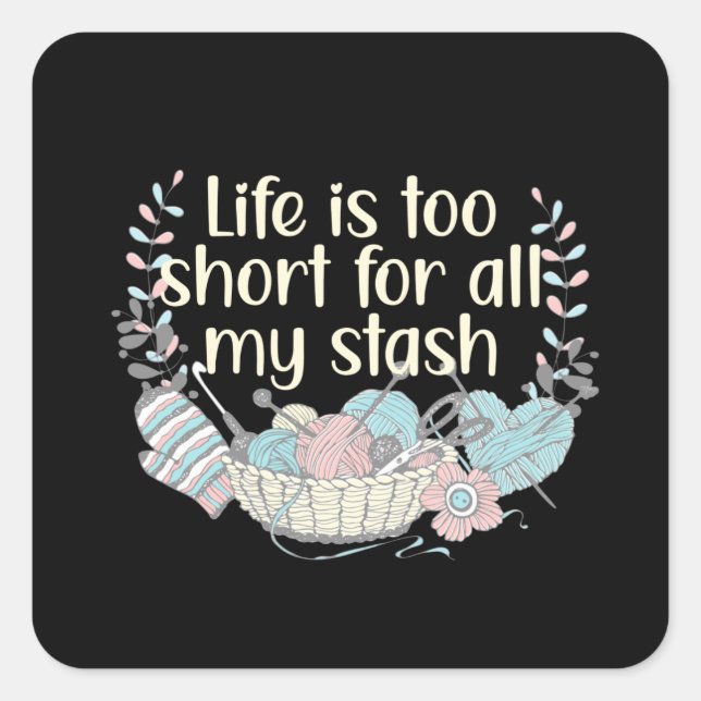 Adesivo Quadrado Hobby Knitting Yarn Wool Stash (Frente)