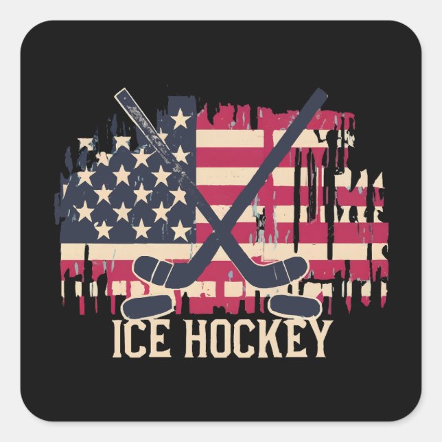 Adesivo Quadrado Hockey com gelo - Bandeira Americana (Frente)