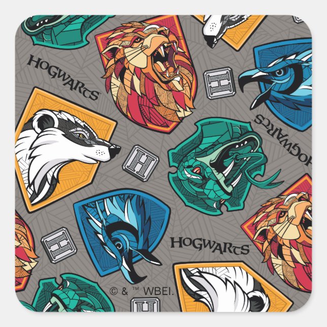 Adesivo Quadrado HOGWARTS™ Houses Crosshatched Pattern (Frente)