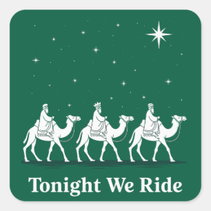Adesivo Quadrado Hoje à Noite Cavalgamos o Natal Fé Cristã Xmas