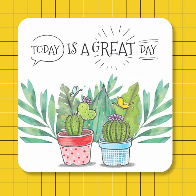 Adesivo Quadrado "Hoje é um dia Excelente" ("Today Is A Great Day" Butterfly Cactus Stickers)