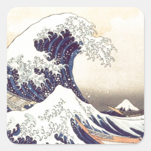 Adesivo Quadrado Hokusai "etiqueta da grande onda"