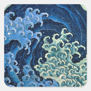 Adesivo Quadrado Hokusai Feminine Wave Japão Vintage Ocean