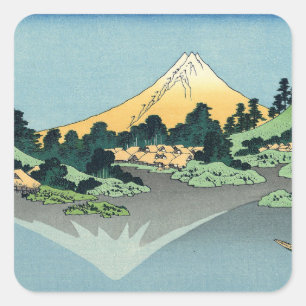 Adesivo Quadrado Hokusai Monte Fuji reflete no lago Kawaguchi