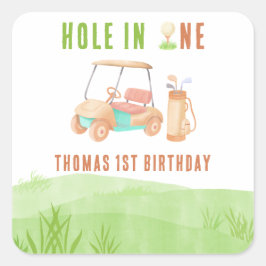 Adesivo Quadrado Hole In One First Birthday Party