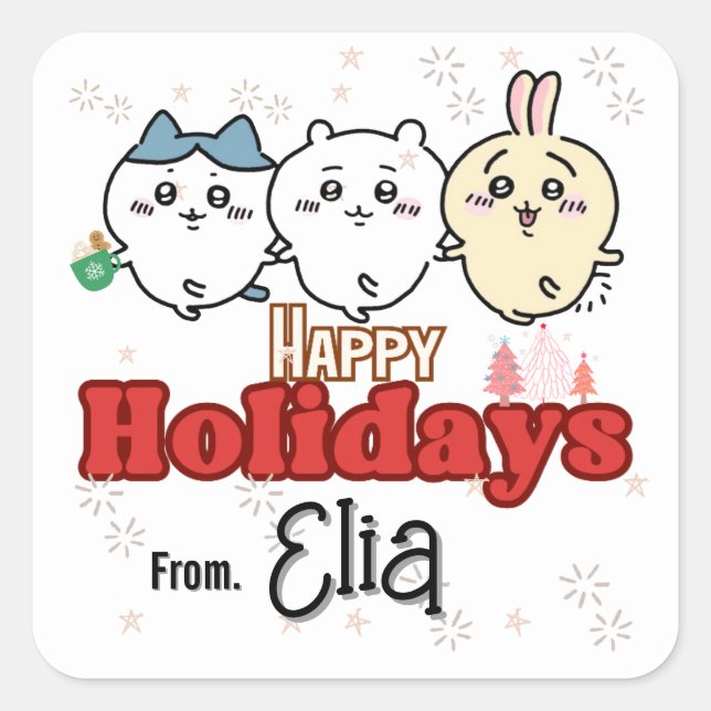 Adesivo Quadrado Holiday Christmas friends cute stickers (Frente)