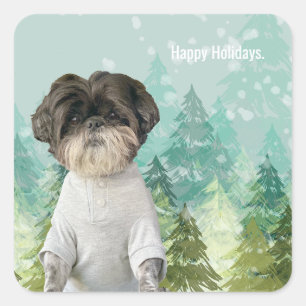 Adesivo Quadrado Holiday DOG ANIMAL SHIHTZU FOTO PERSONALIZADA TYPO