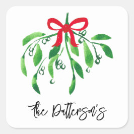 Adesivo Quadrado Holiday Mistletoname Festivo Red Green Kiss