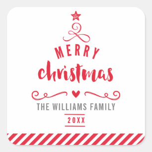 Adesivo Quadrado HOLIDAY SEAL, árvore de natal alegre, vermelho fes