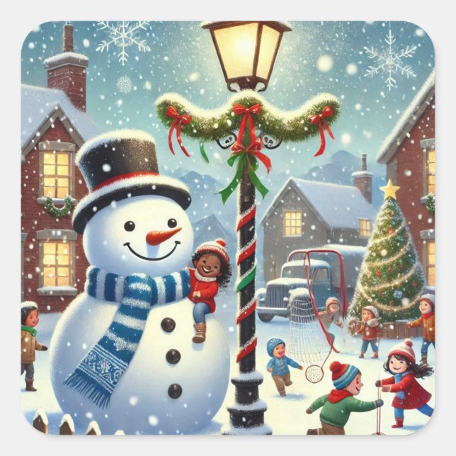 Adesivo Quadrado Holiday Snowman Sticker (Frente)