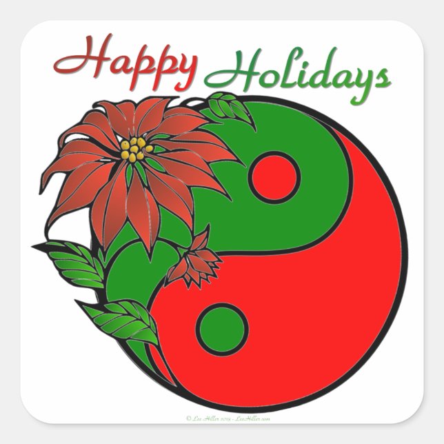 Adesivo Quadrado Holiday Yin Yang Poinsettia Green Red (Frente)