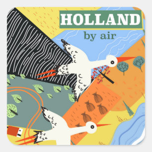Adesivo Quadrado Holland de avião impressão de férias vintage