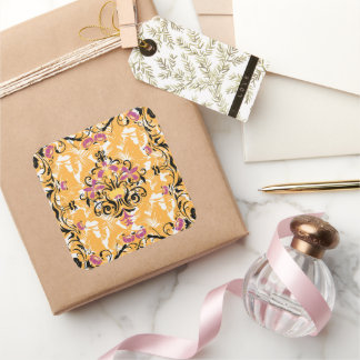 Adesivo Quadrado Hollow Bloom – Floral Preto e Laranja