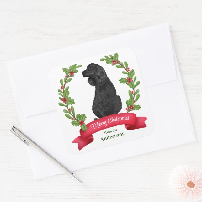 Adesivo Quadrado Holly Banner Black Cocker Spaniel Natal (Envelope)