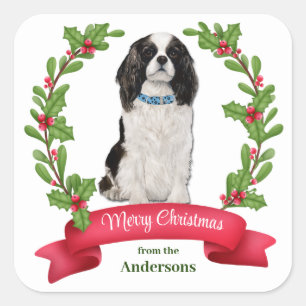 Adesivo Quadrado Holly Banner Cavalier King Charles Spaniel Holiday
