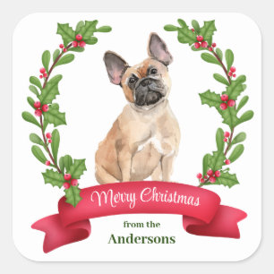 Adesivo Quadrado Holly Banner French Bulldog Natal