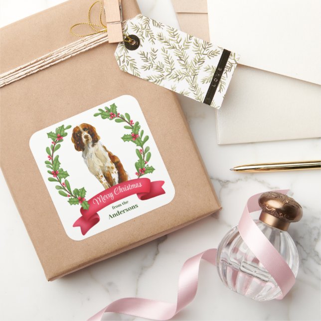 Adesivo Quadrado Holly Banner Springer Spaniel Dog Natal (Presentear)