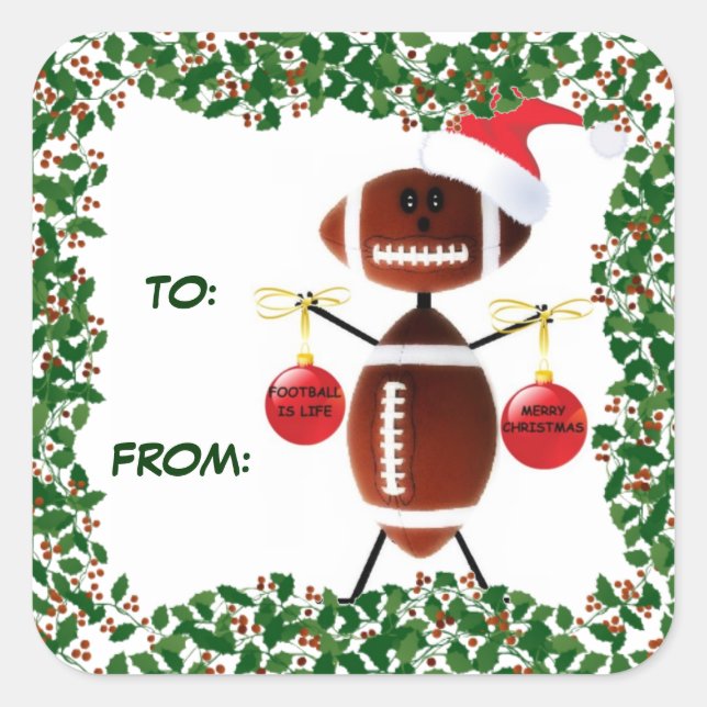 Adesivo Quadrado Holly Christmas Football Gift Tag (Frente)