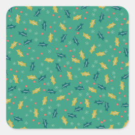 Adesivo Quadrado Holly de Natal deixa e berve com flocos de neve