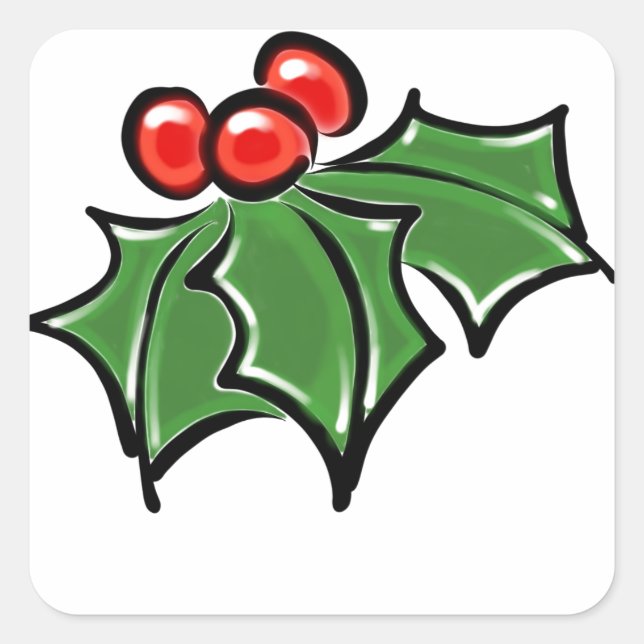 Adesivo Quadrado Holly deixa bagas de Holly divertidas botânicas de (Frente)