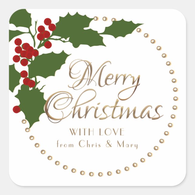 Adesivo Quadrado Holly e Berries Feliz Natal Para e De (Frente)