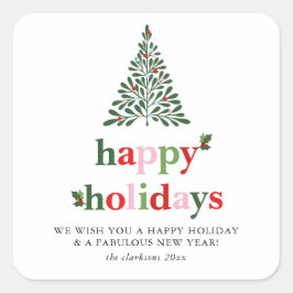 Adesivo Quadrado Holly Feliz e Bright Holiday Card