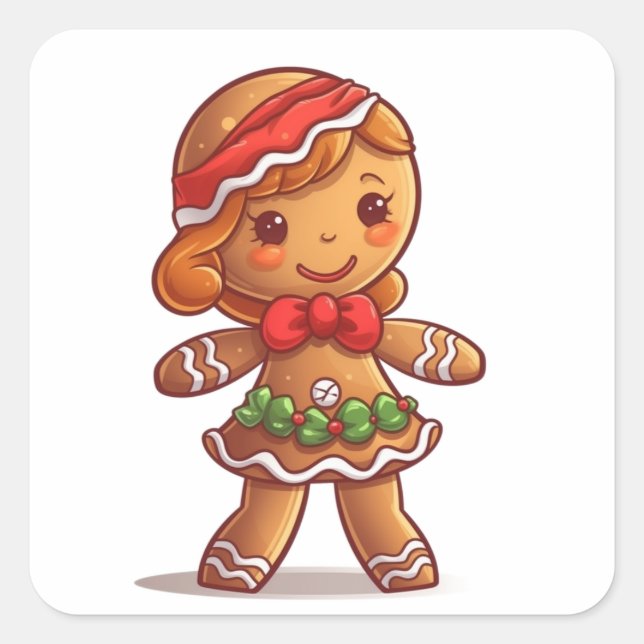 Adesivo Quadrado Holly Jolly Gingerpão Girl (Frente)