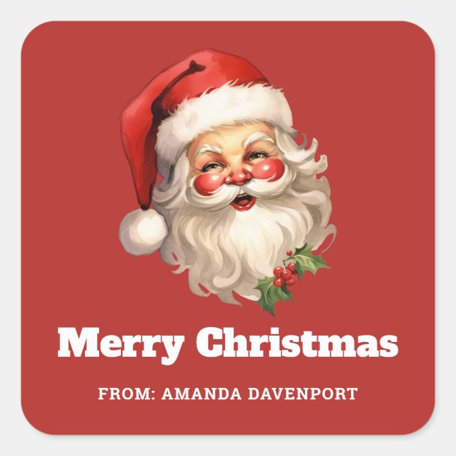 Adesivo Quadrado Holly Jolly Santa Claus Retro Style (Frente)