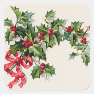Adesivo Quadrado Holly Winterberry Red Ribbon