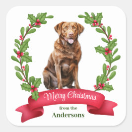 Adesivo Quadrado Holly Wreath Chesapeake Bay - Cachorro do Retrieve