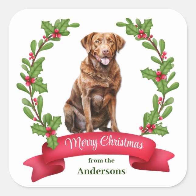 Adesivo Quadrado Holly Wreath Chesapeake Bay - Cachorro do Retrieve (Frente)