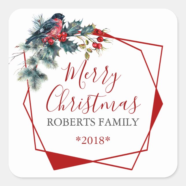Adesivo Quadrado Holly Wreath Red Bulfinch (Frente)