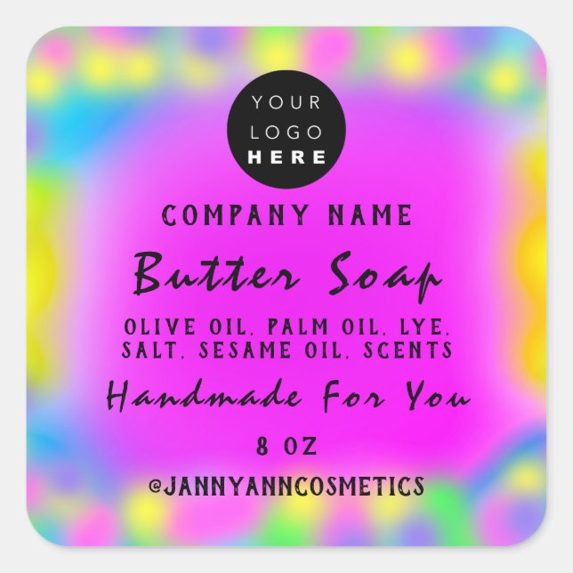 Adesivo Quadrado Hológrafo do Balm Soap Cosmetics Abstrato de Logot (Frente)