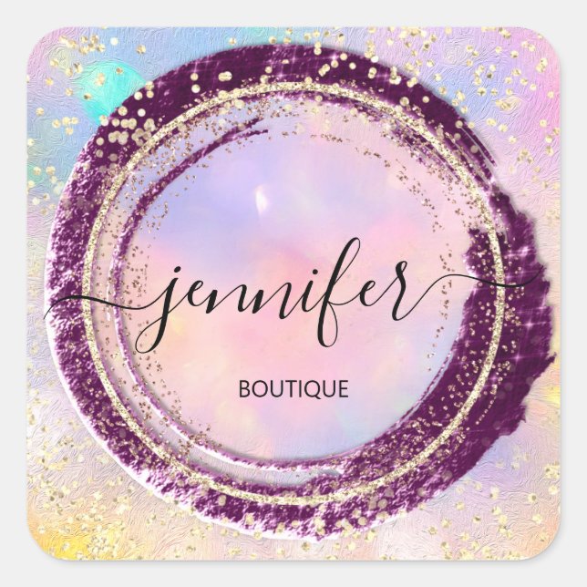 Adesivo Quadrado Hológrafo do Compro Bústico Profissional Dourado (Frente)