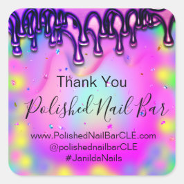 Adesivo Quadrado Hológrafo Obrigado Bolha Rosa Quente