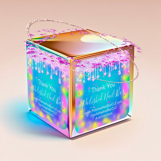 Adesivo Quadrado Hológrafo Obrigado Diamond Drives Unhas Quentes Ro (Holograph Thank You Diamond Drip Nails Hot Pink Square Sticker)