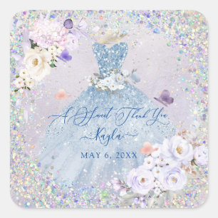 Adesivo Quadrado Holographic Confetti Sweet 16 Dusty Blue Gown