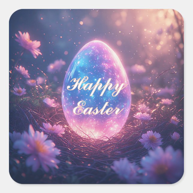 Adesivo Quadrado Holographic Neon Easter Egg Card (Frente)