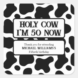 Adesivo Quadrado Holy Cow Funny Black White 50th Birthday