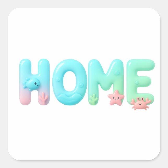 Adesivo Quadrado HOME Glossy Pastel Ocean Word (Frente)